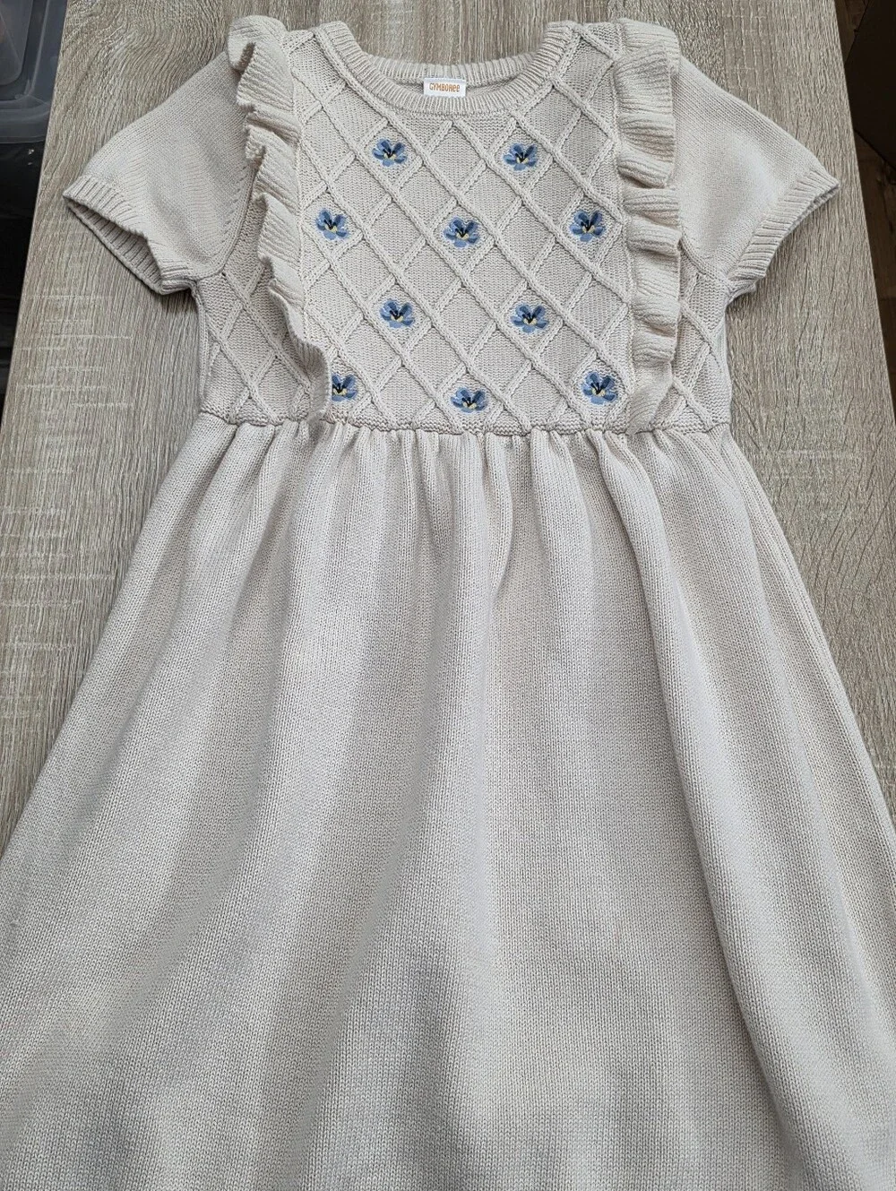 Gymboree Girls Country Charm Cream & Blue Floral Knit Sweater Dress Size 12 NEW